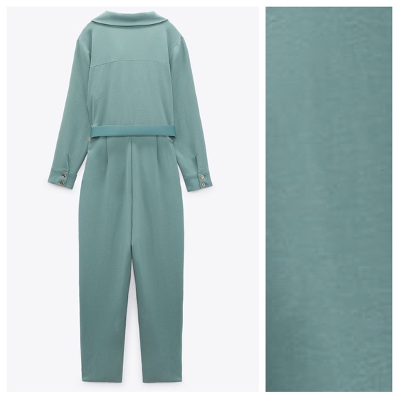 NWT. Zara Blue/Green Long Belted Jumpsuit. Size S. - Picture 8 of 11
